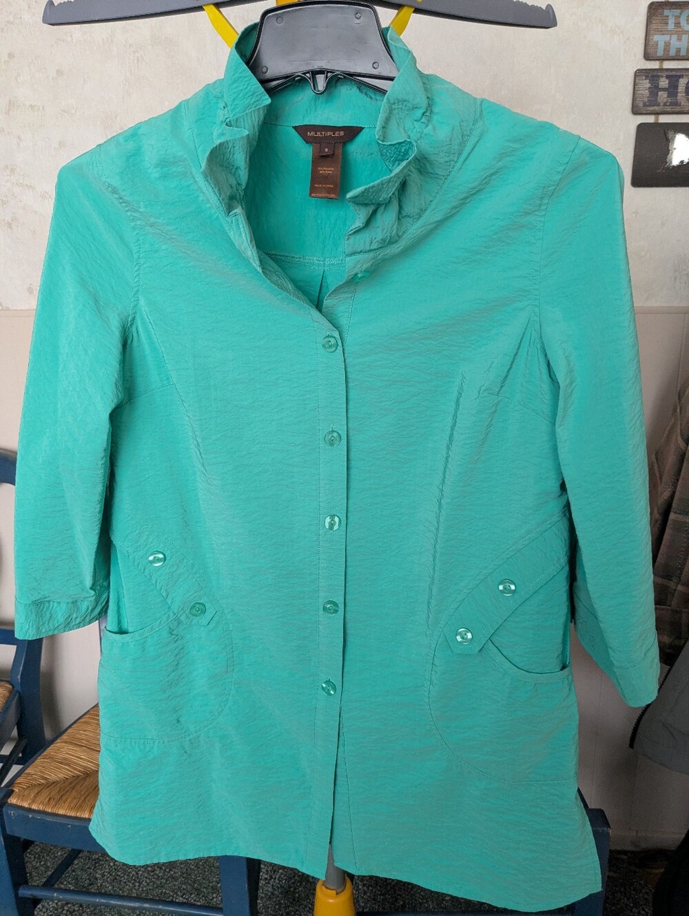 MULTIPLES Crinkle Thin Jacket/Long Shirt, Turquoise, Wmn Sz S, Vintage, EUC!!!